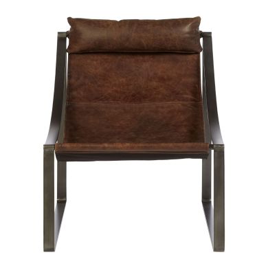 Hoxton Genuine Leather Armchair In Brown With Dark Metal Legs
