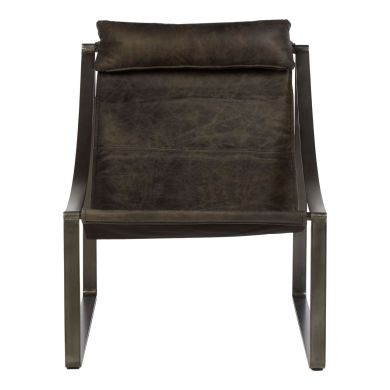 Hoxton Genuine Leather Lounge Chair In Ebony With Dark Metal Legs