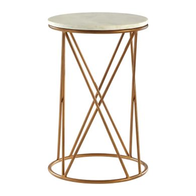 Shalimar Round Marble Side Table With Gold Cross Base