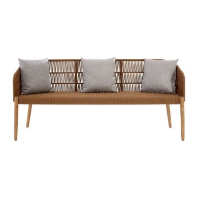 Ochoa Cotton Rope 3 Seater Sofa In Light Brown With Natural Wooden Legs