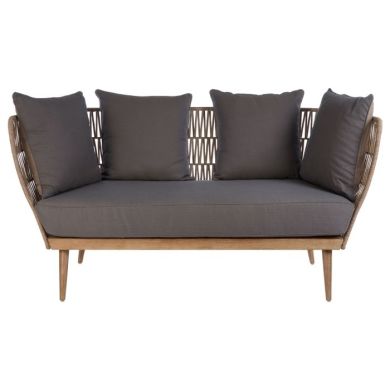 Ochoa Cotton Rope 3 Seater Sofa In Grey With Natural Wooden Legs