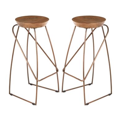 Nandri Round Natural Mango Wood Bar Stools In Pair
