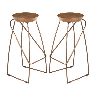 Nandri Round Natural Mango Wood Bar Stools In Pair