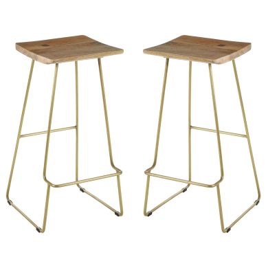 Nandri Square Natural Mango Wood Bar Stools In Pair