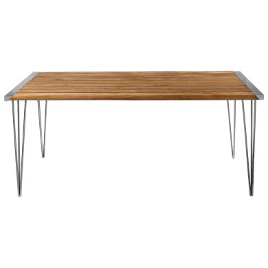 Nandri Rectangular Wooden Dining Table In Teak With Smooth Metal Legs