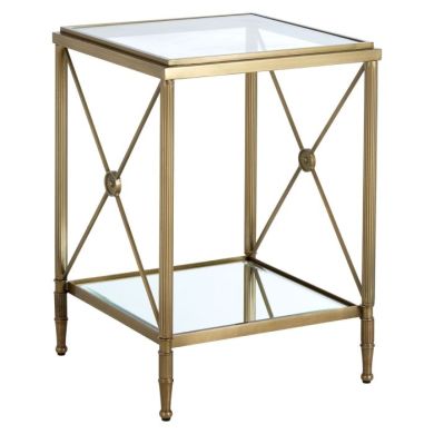 Abeeku Square Mirrored Glass Top Side Table With Gold Metal Legs