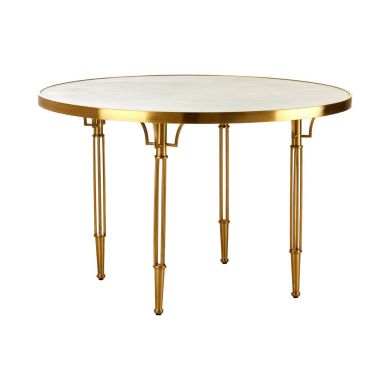 Modica Concrete Top Dining Table In White With Rich Gold Stainless Steel Legs