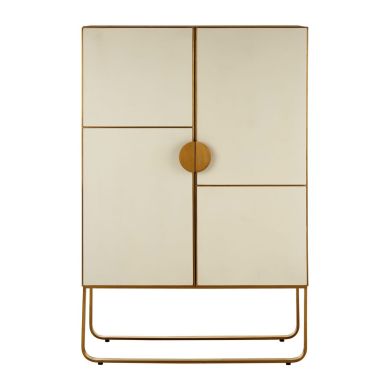 Modica Wooden Bar Storage Cabinet In Gold Metal Frame With 4 Doors