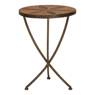 Edwin Small Round Elm Wood Side Table In Brown With Metal Legs