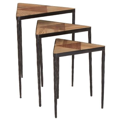 Elmo Triangular Wooden Nest Of 3 Tables In Brown