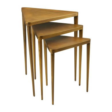 Elmo Triangular Wooden Nest Of 3 Tables In Gold