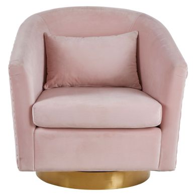 Plazoni Velvet Tub Chair In Soft Pink With Gold Stainless Steel Base