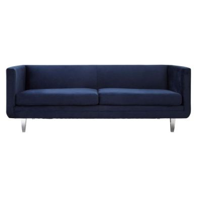 Paniz Velvet 3 Seater Sofa In Dark Blue With Clear Acrylic Tapered Legs