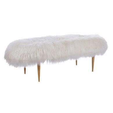 Marlow Velvet Upholstered Sheepskin Seating Bench In White