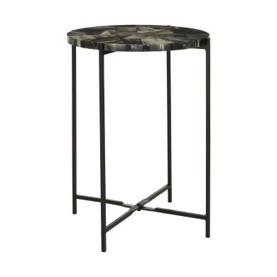 Maeron Wooden Side Table In Antique Green With Black Metal Legs