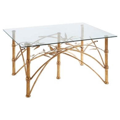 Zariah Clear Glass Coffee Table With Bamboo Design Metal Legs