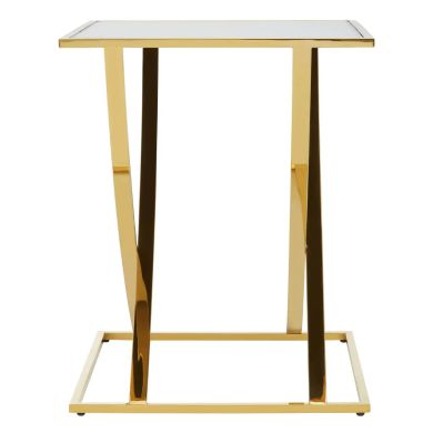 Reena Mirrored Glass Side Table With Gold Stainless Steel Base