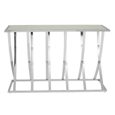 Reena Mirrored Glass Console Table With Silver Stainless Steel Base