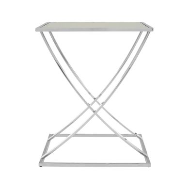 Reena Mirrored Glass Side Table With Silver Stainless Steel Base