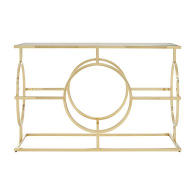 Roena Mirrored Glass Console Table With Gold Stainless Steel Base
