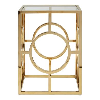Roena Mirrored Glass Side Table With Gold Stainless Steel Base