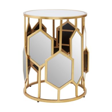 Rio Mirrored Glass Top Side Table With Gold Metal Frame