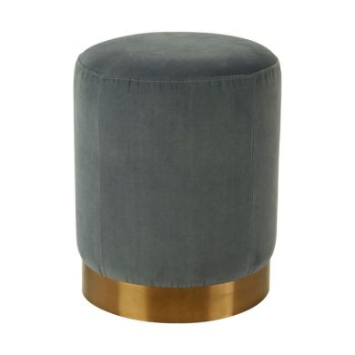 Herne Velvet Upholstered Stool In Blue With Gold Stainless Steel Base