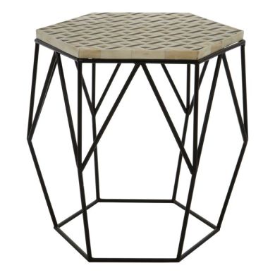 Haines Hexagonal Wooden Side Table In Black And Ivory
