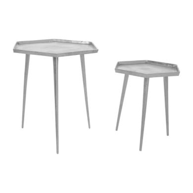Hadley Hexagonal Aluminium Set Of 2 Side Tables In Silver