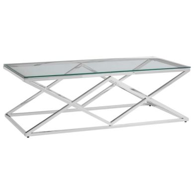 Anaco Clear Glass Top Coffee Table With Chrome Inverted Prism Base