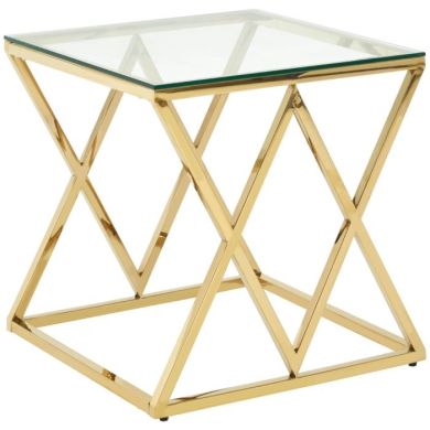 Alton Clear Glass End Table With Gold Metal Base
