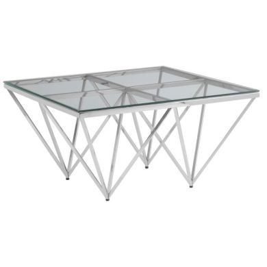 Anaco Glass Small Coffee Table With Silver Spike Triangles Base