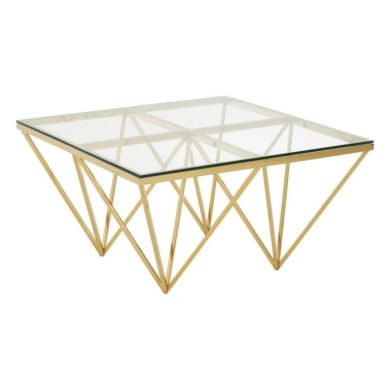 Anaco Small Glass Coffee Table With Gold Spike Triangles Metal Base