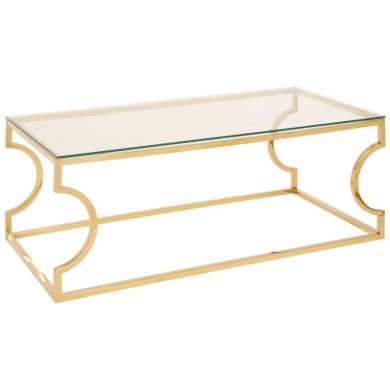 Alton Rectangular Clear Glass Coffee Table With Gold Curved Base