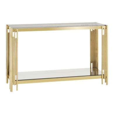 Aurora Marble Top Console Table In Black With Gold Frame