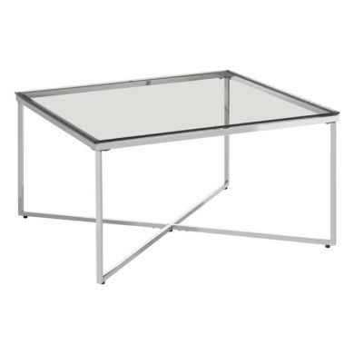 Alton Clear Glass End Table With Silver Cross Design Metal Base
