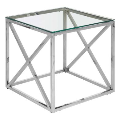 Anaco Clear Glass Top End Table With Chrome Metal Cross Base
