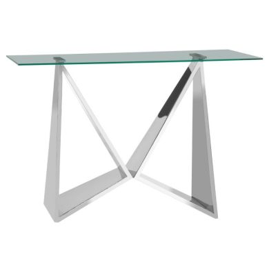 Anaco Clear Glass Console Table With Chrome Winged Shape Base
