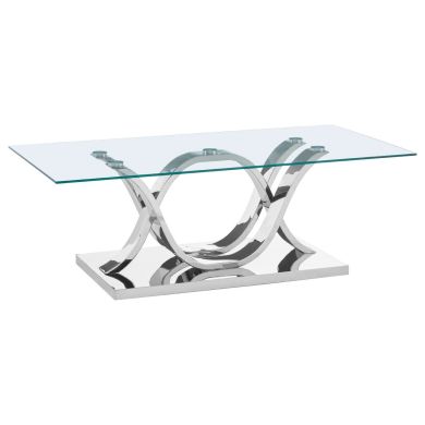Allure Clear Glass Coffee Table With Curved Chrome Metal Base