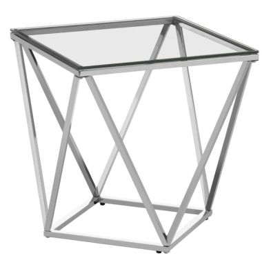 Alton Clear Glass Small End Table With Silver Twist Design Base