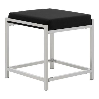 Anaco Square Velvet Upholstered Stool In Black With Silver Metal Frame