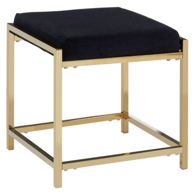 Anaco Black Velvet Upholstered Upholstered Stool In Gold Frame