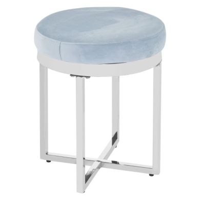 Anaco Round Velvet Upholstered Stool In Grey With Silver Metal Frame