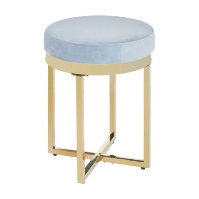 Anaco Round Velvet Upholstered Stool In Grey With Gold Metal Frame