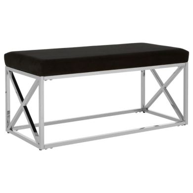 Allure Velvet Upholstered Dining Bench In Black With Silver Cross Frame
