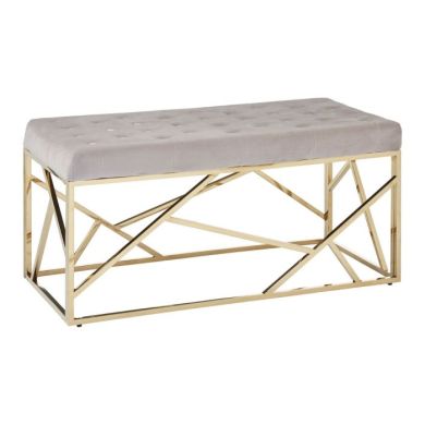 Allure Velvet Upholstered Dining Bench In Mink With Gold Metal Frame