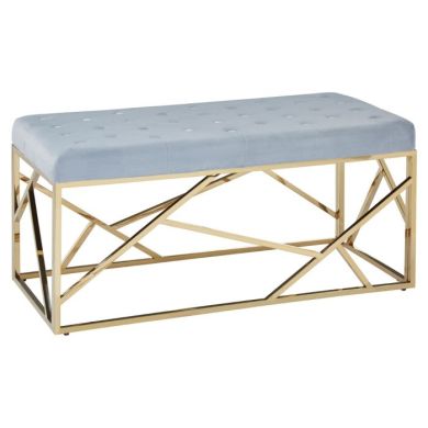 Allure Velvet Upholstered Dining Bench In Tactile Powder Blue With Gold Frame
