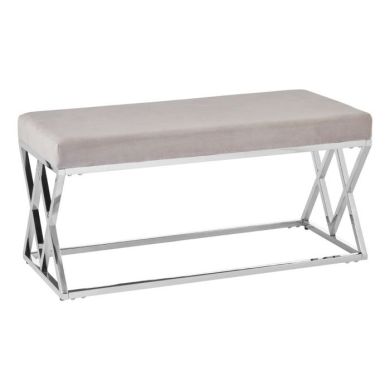 Allure Velvet Upholstered Dining Bench In Mink With Silver Frame