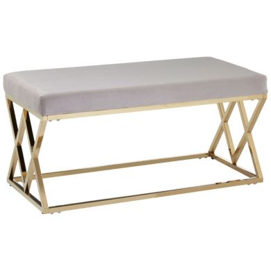 Allure Velvet Upholstered Dining Bench In Mink With Gold Frame