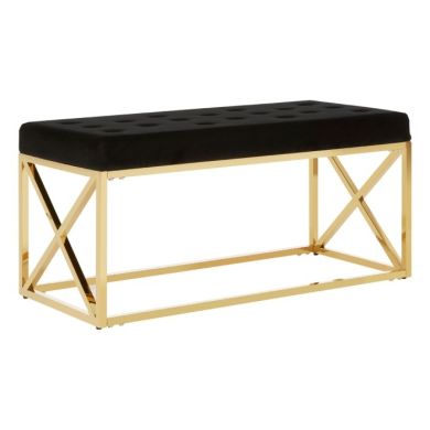 Allure Velvet Upholstered Luxe-Style Dining Bench In Black With Gold Frame
